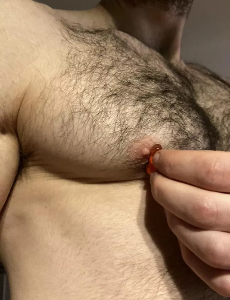 This teeny little gummy bear is doing his best to earn his freedom