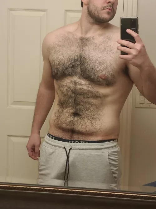 You can see my bulge, but if you want to see my bush, you'll have to ask me to see it 😉