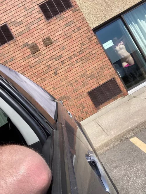 Flashing traffic while hubby watches 😈👀