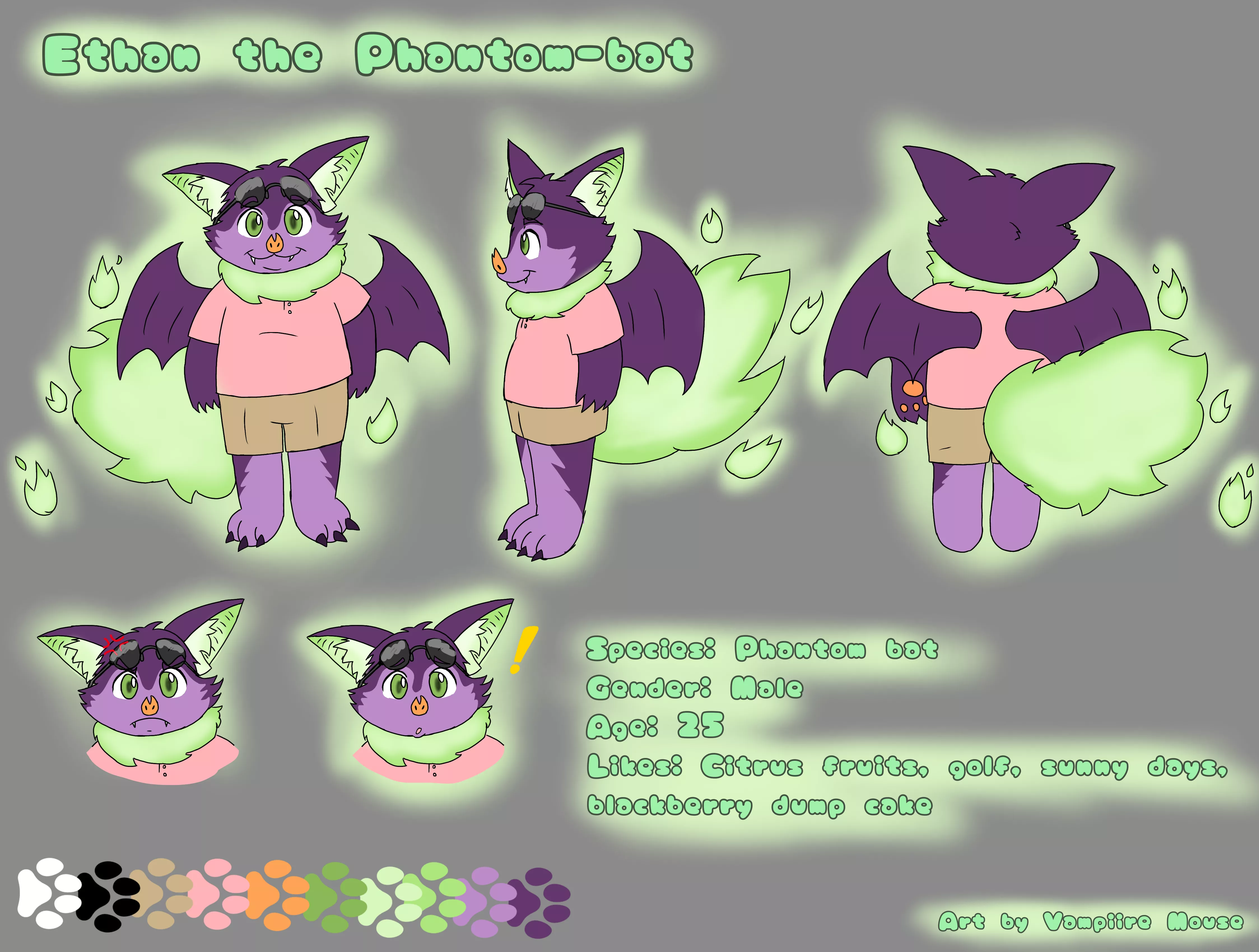 Got a new ref sheet based off an adopt I got a while back. Meet Ethan, the phantom bat. (Art by u/Nastydrawings)