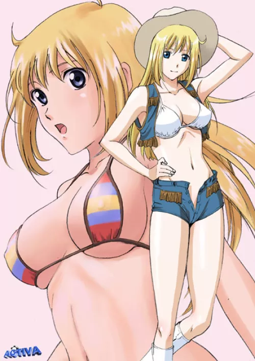 LF Color Source: Text says Activa, 1girl, blonde hair
