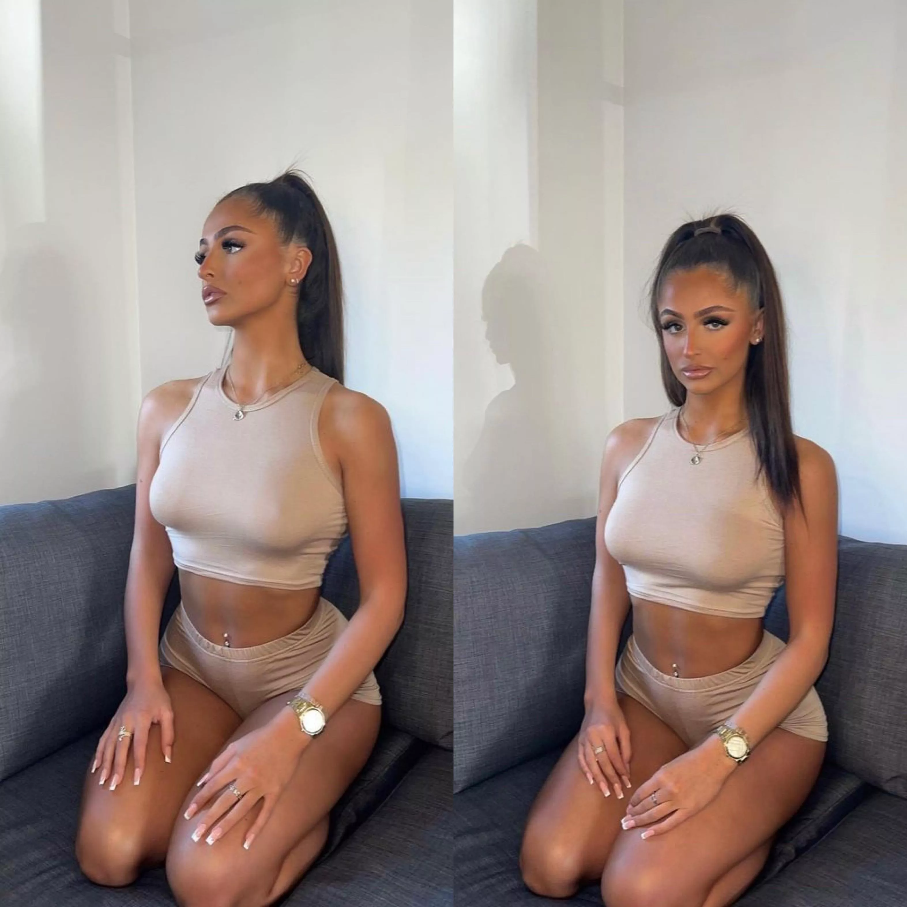 on her knees, what would you rate her? 😍🤤