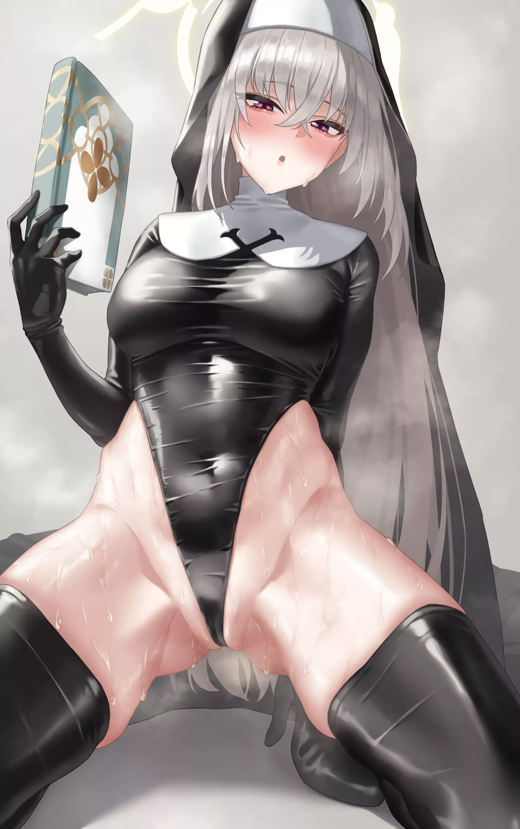 Sakurako sweating and kneeling with book (bnnn0508) [Blue Archive]