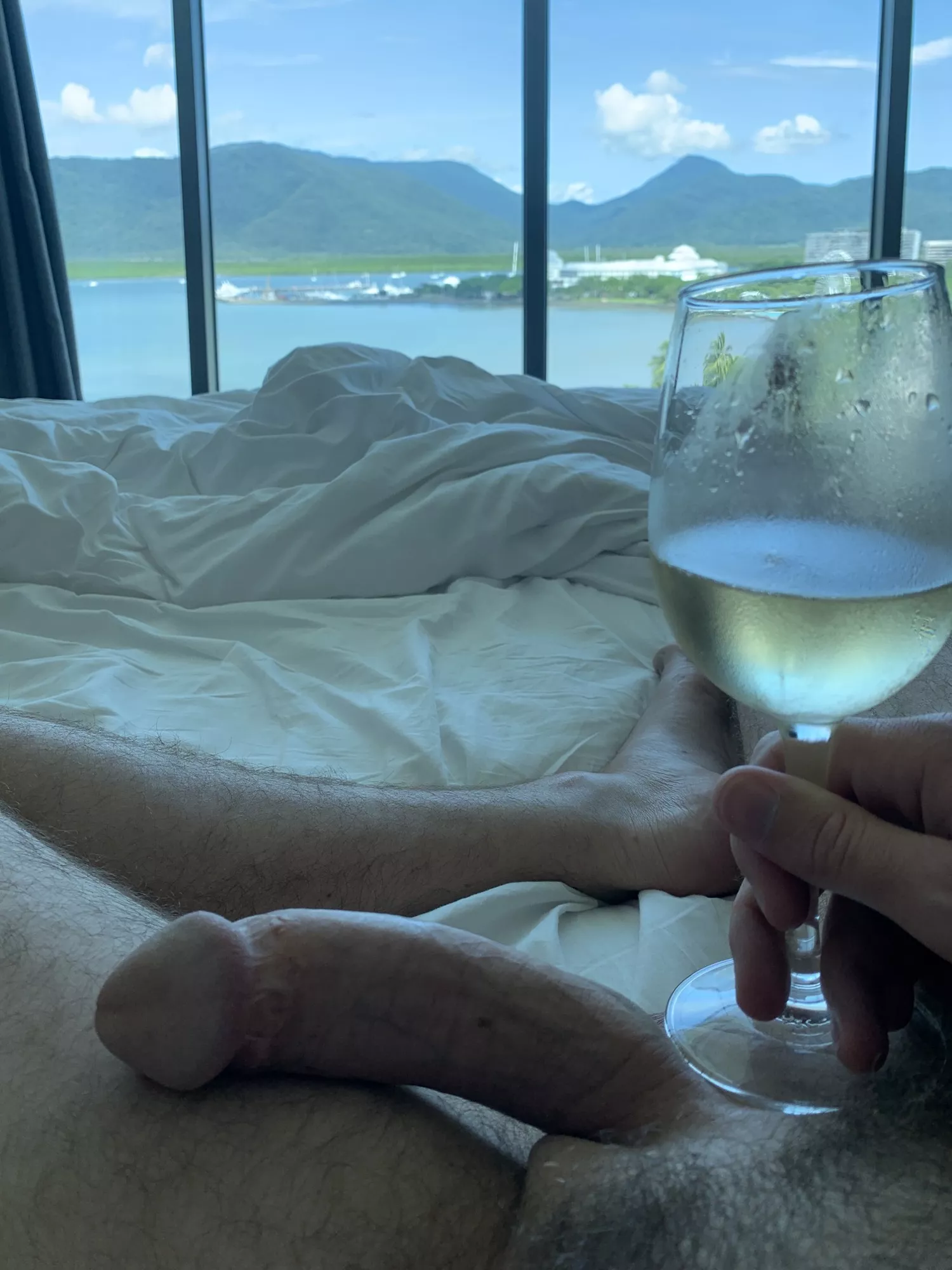 The wife has gone to her spa treatment. Leaving me alone in the hotel room with a hard cock and a glass of wine
