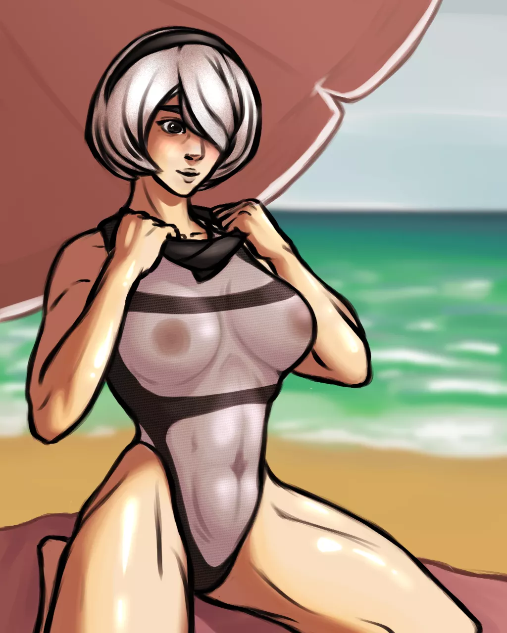 2B unmasking before going for a dip.(by me: thereniramen)