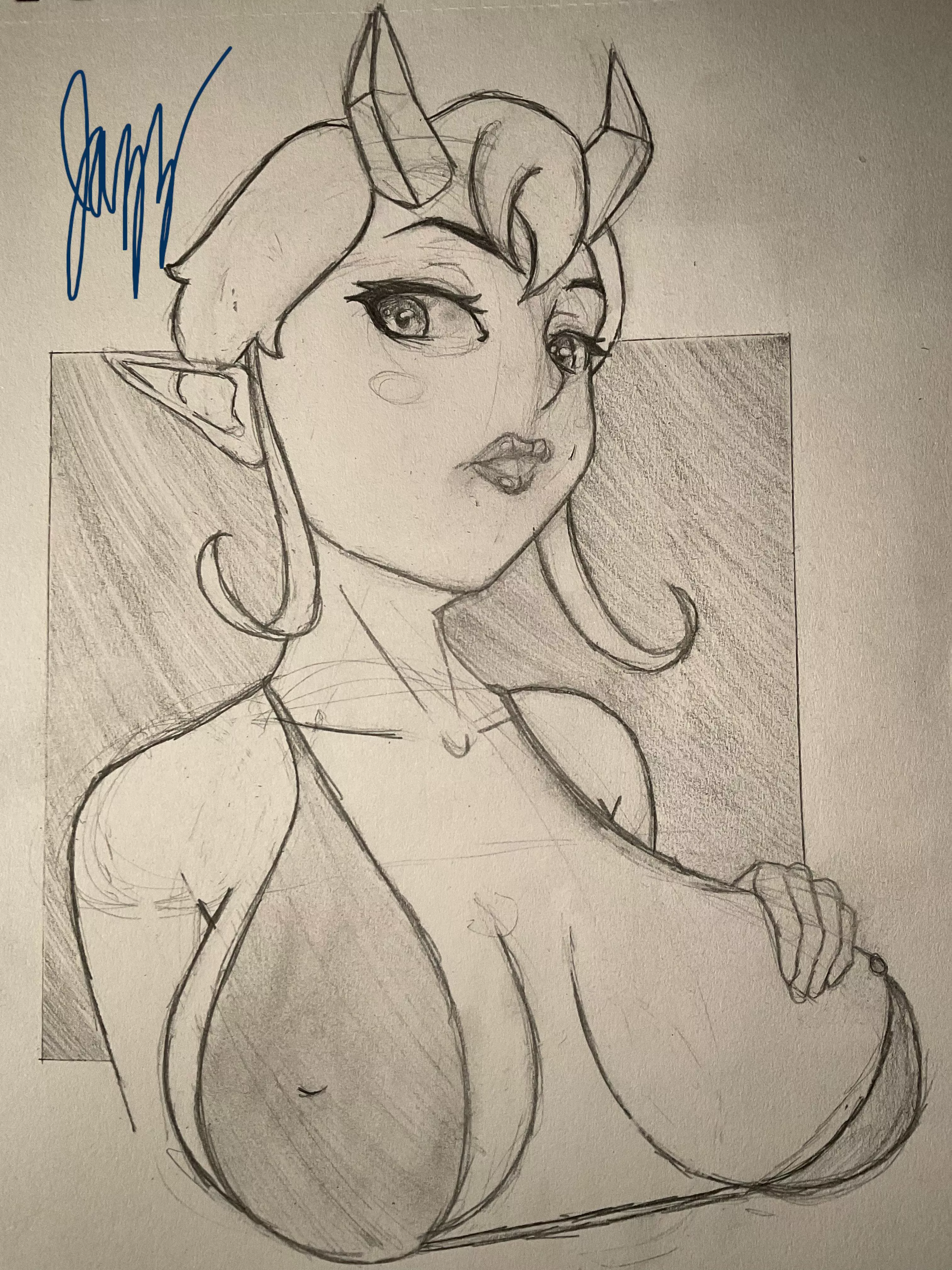 Big tiddy tiefling giving you a small peek (comment with your characters and i may draw them!)