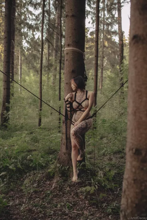 Body paint & shibari & forest & Karandashiha