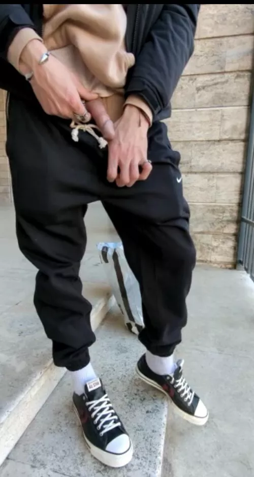 Flashing my cock to my boyfriend in public after buying a new pair of Converse