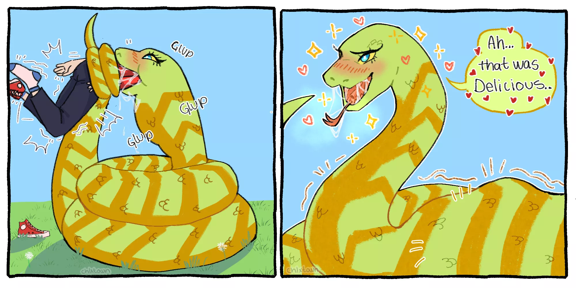 {image} {comic} I made this commission, a cute snake with its prey. (Open Commission)