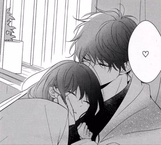 LF Mono Source: blanket, cuddling, 1boy, 1girl, text bubble, 