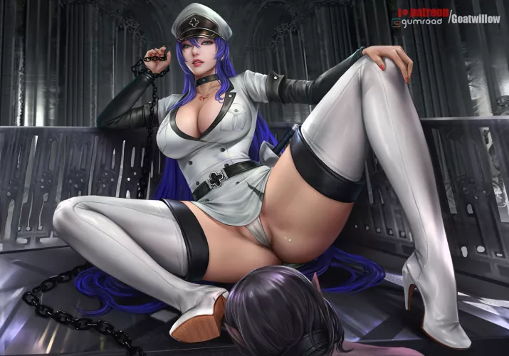 Licking miss Esdeath's boots