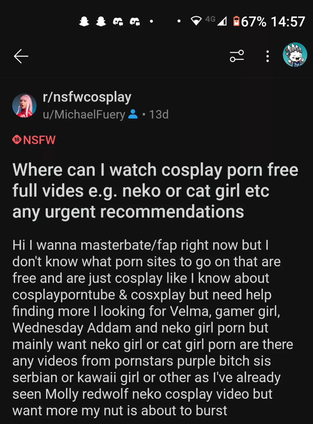 Where can I watch cosplay porn for free full vides e.g. neko or cat girl etc any urgent recommendations