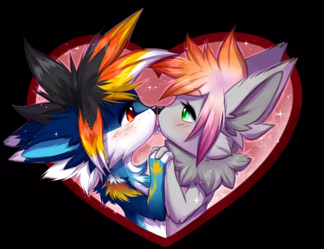 Happy Valentines Day from Zephyr & Tundra 💚 (art by CheeFurraAcc) [2022]