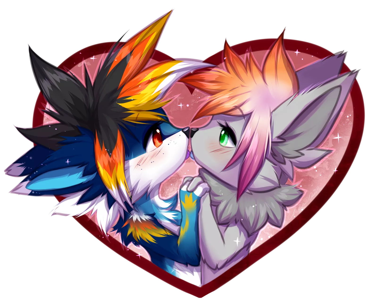 Happy Valentines Day from Zephyr & Tundra 💚 (art by CheeFurraAcc) [2022]