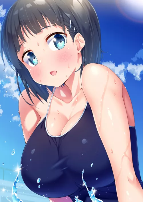 Kirigaya Suguha Feel Suprised in the Pool [Sword Art Online]