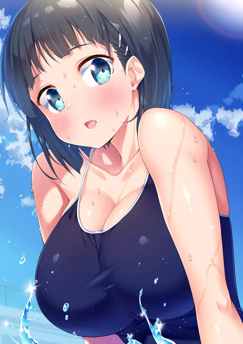 Kirigaya Suguha Feel Suprised in the Pool [Sword Art Online]