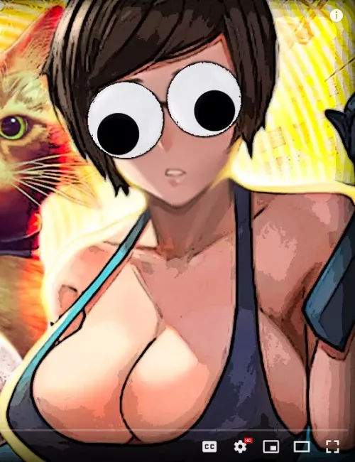 LF Color Source: Short Hair, Huge Breasts, Cleavage, Black Hair, Gloves, Exposed Shoulders, Open Mouth