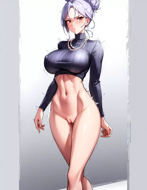 Sometimes the AI generates midriff way too good not to share. Like her expression? [AI art]