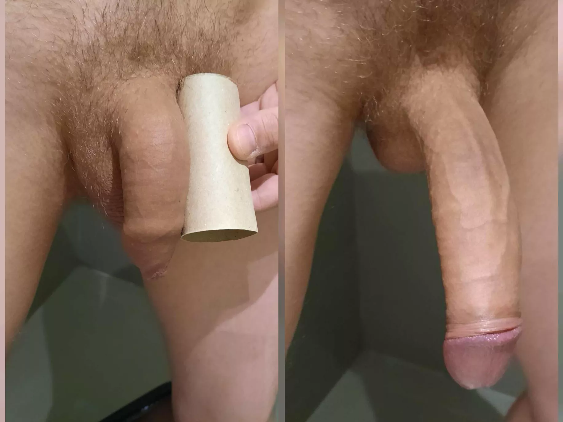 Comparison between my soft and hard cock