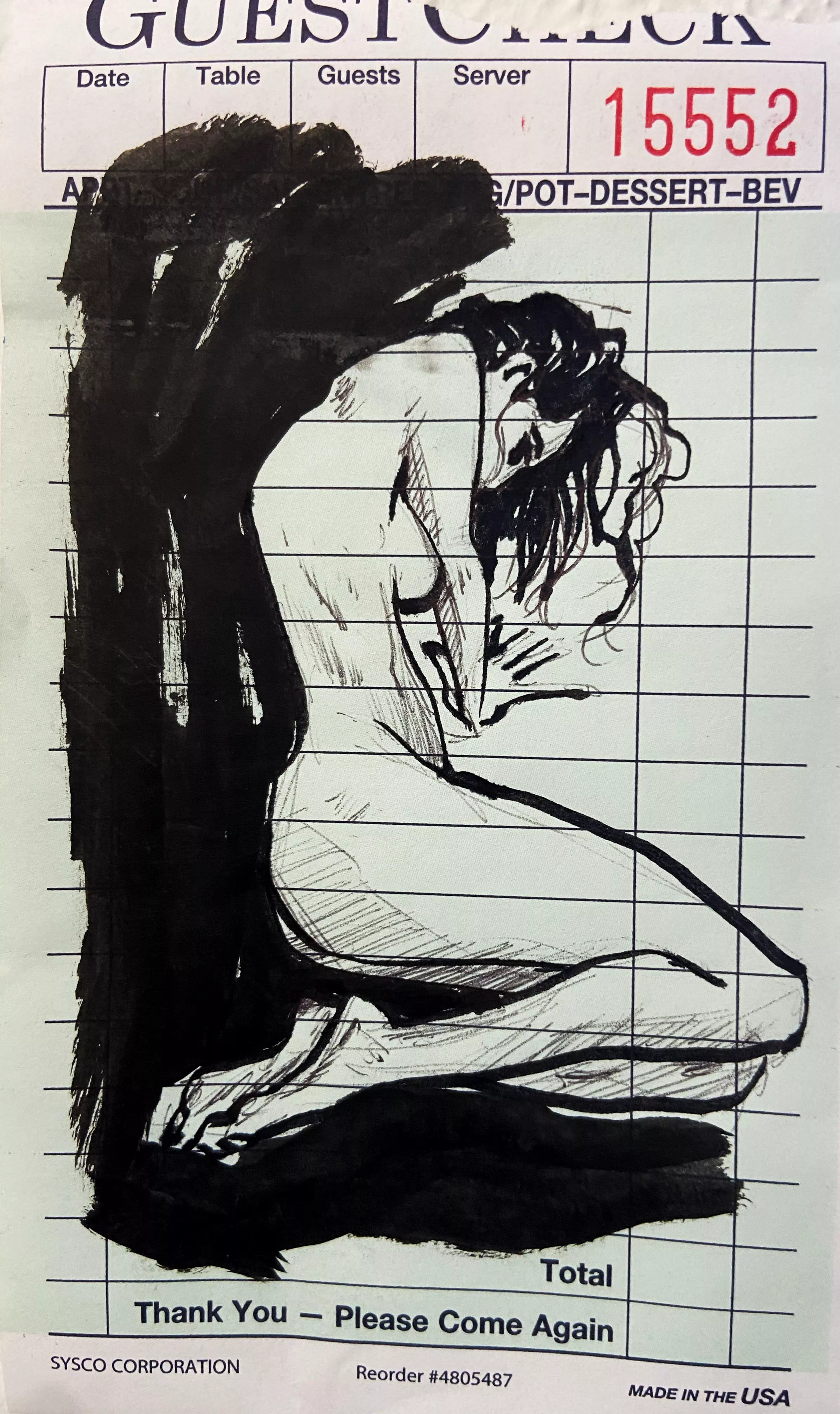 Drawn during a slow morning shift.