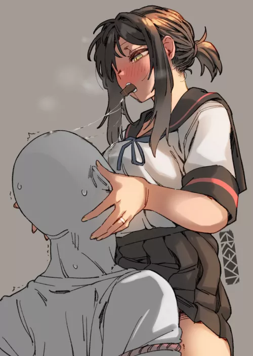 Feeding her pet valentine's chocolate