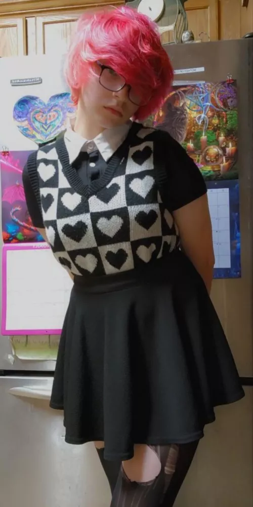 first time wearing a skirt to school >-< I'm nervous