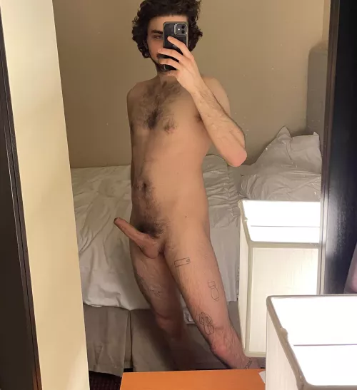 Fully erect and still covered