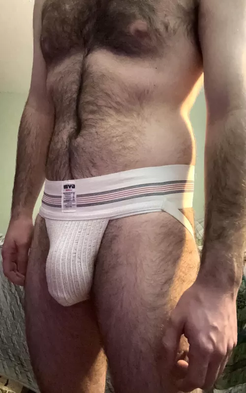 Showing off in my jock gets me so horny