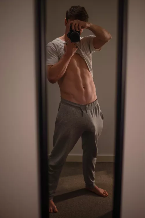 Young hard cock + grey sweatpants is a combination as old as time