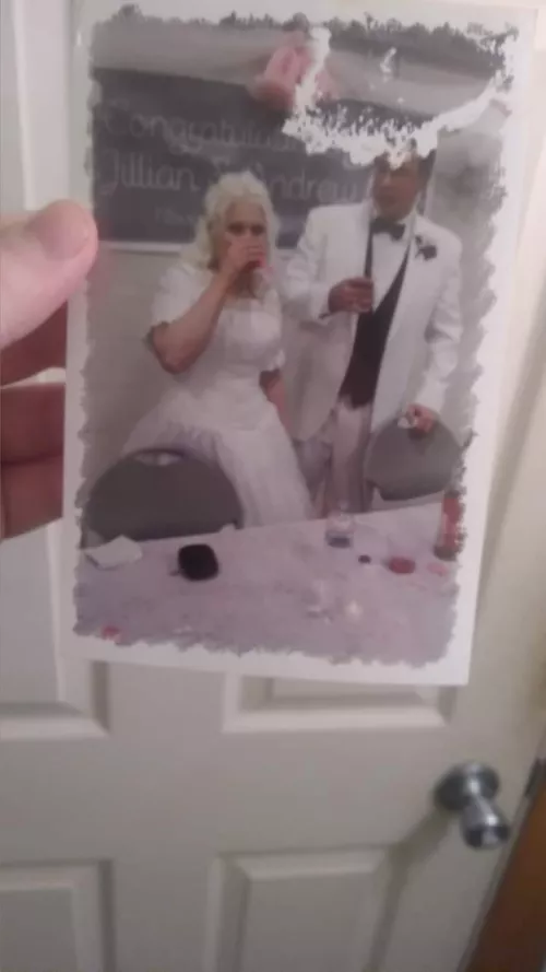 my sexy gorgeous blonde wife wearing her David's bridal wedding dress