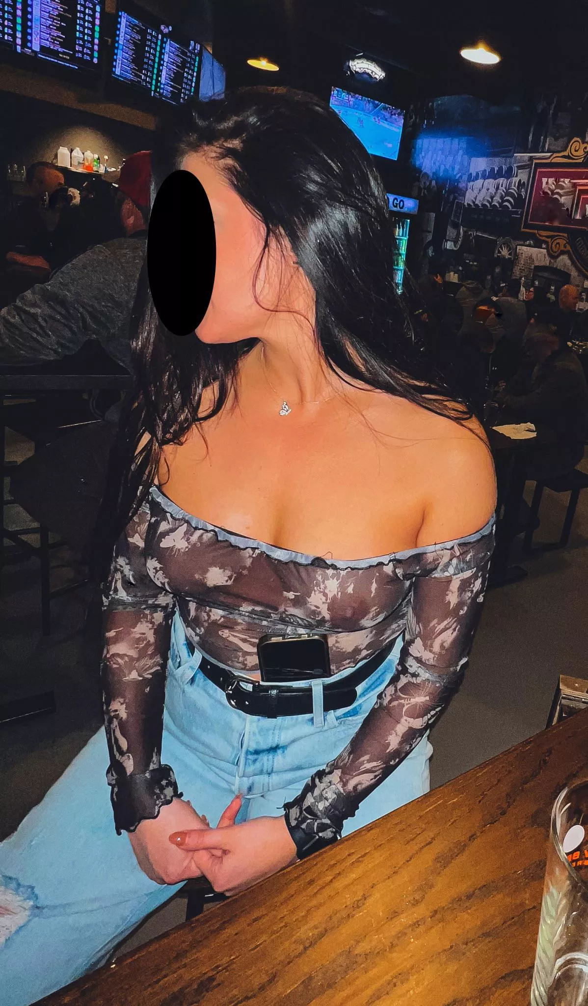Out for beers in a sheer top