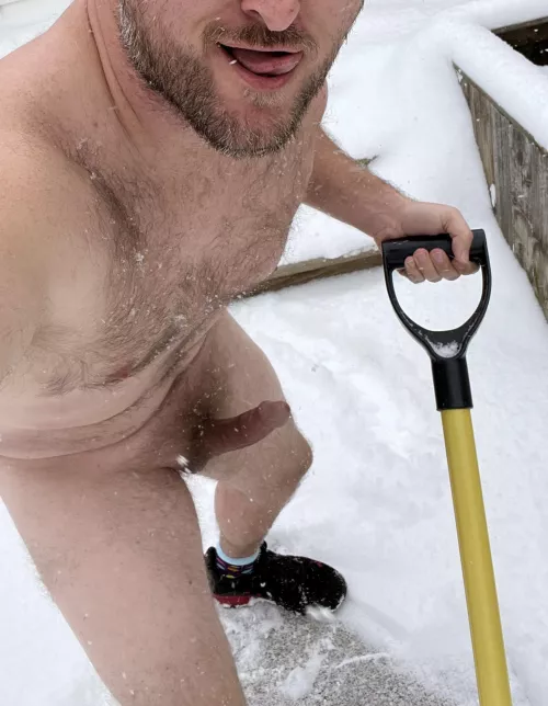 Shoveling is always better without pants.
