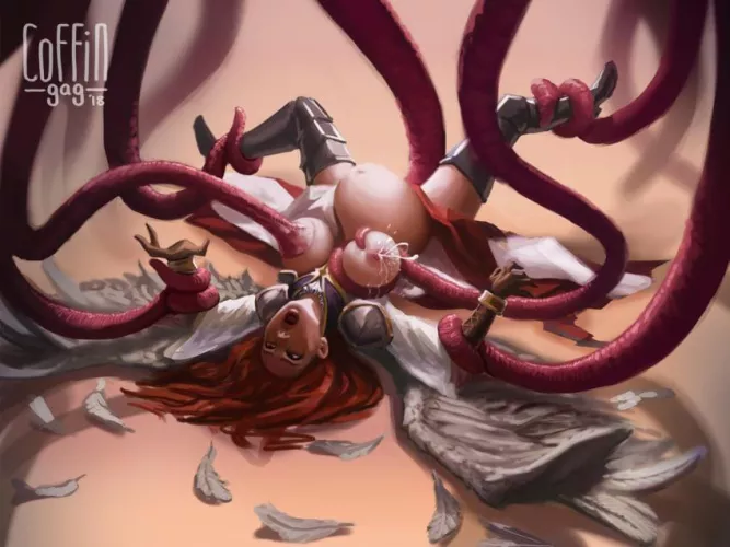 Busty redhead angel bound fucked and filled by tentacles (Coffingag)