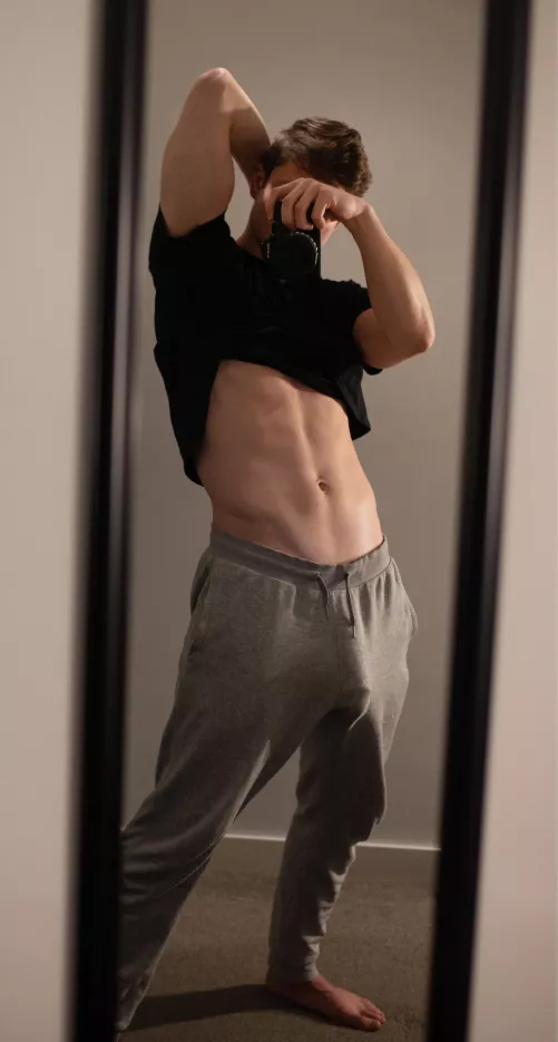 My big cock head trying its best to bust through my sweatpants