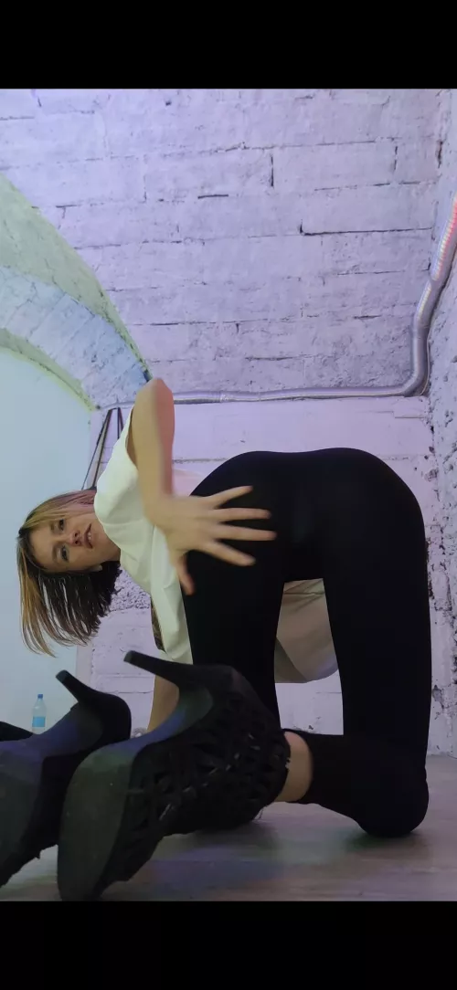 OPS, its my white panties with polka dots through black leggings. Enjoy my pose!