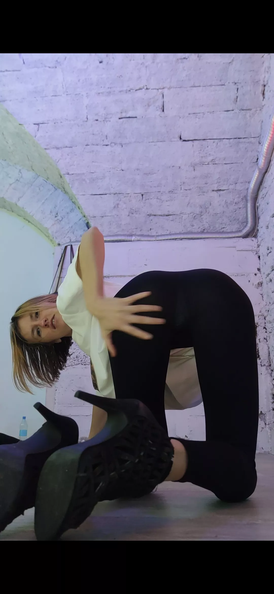 OPS, its my white panties with polka dots through black leggings. Enjoy my pose!