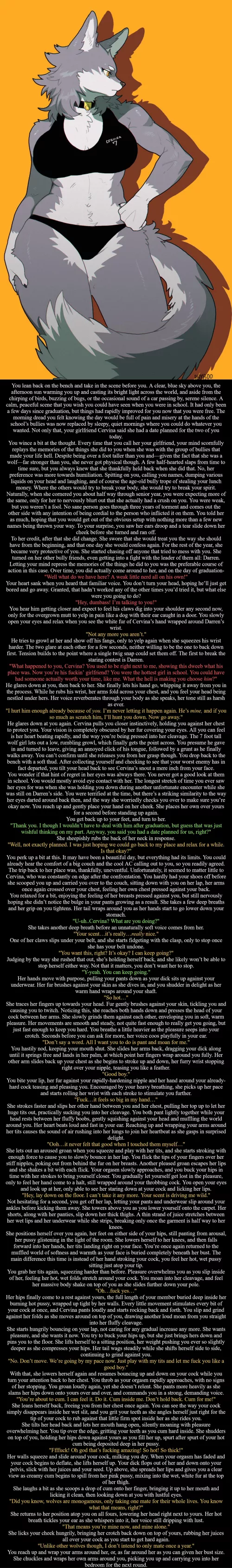 Past Mistakes [2750 words] [Furry] [Ex-Bully GF] [Light Femdom] [Submissive Male] [Handjob] [Cowgirl]