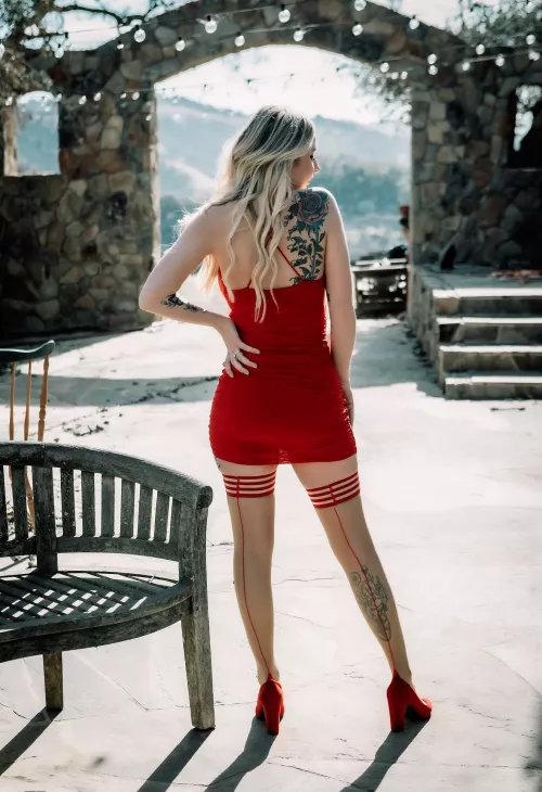 Red dress and thigh highs