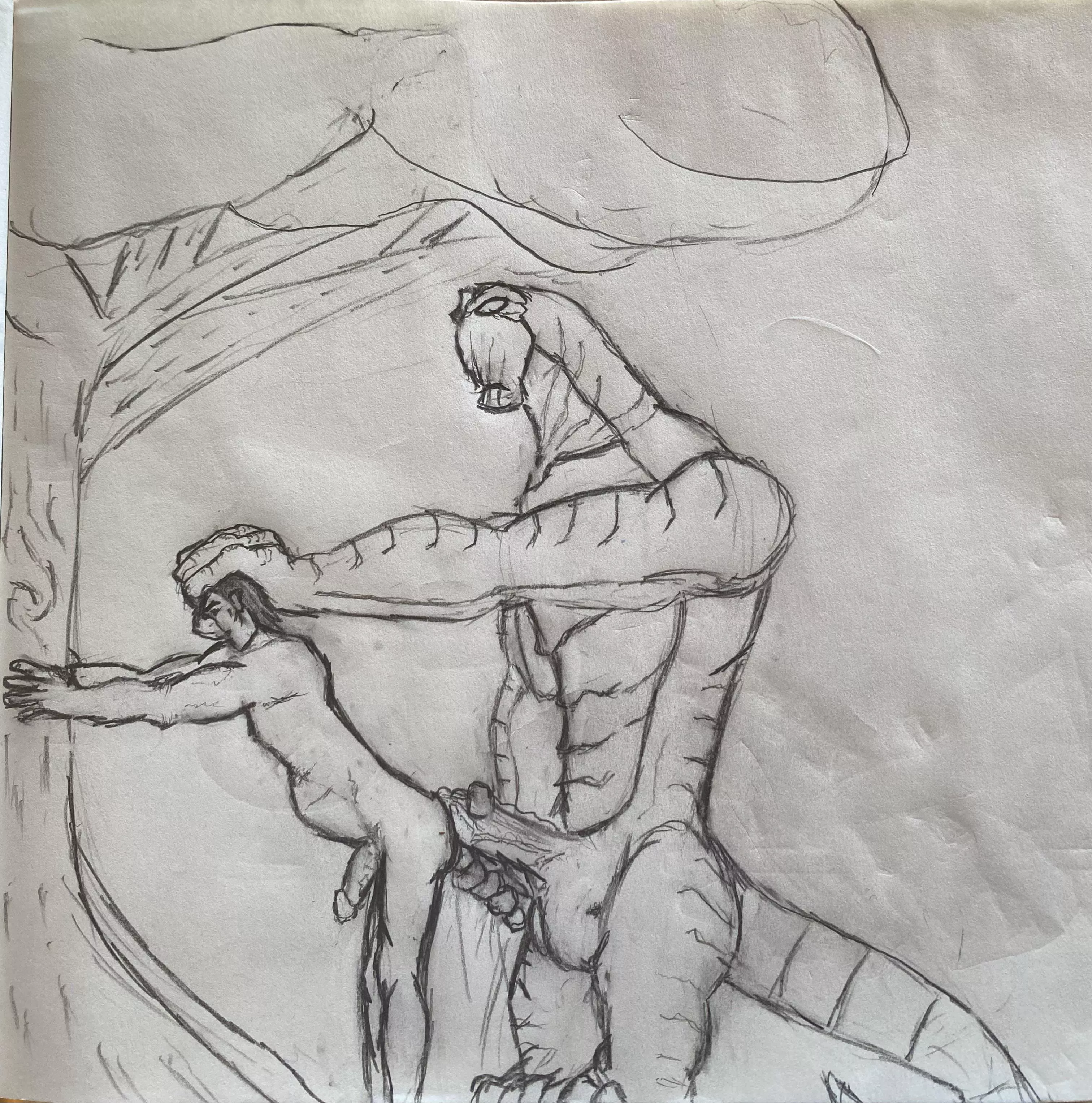 Adult Kevin x Adult Ben as Humongousaur Pencil Sketch