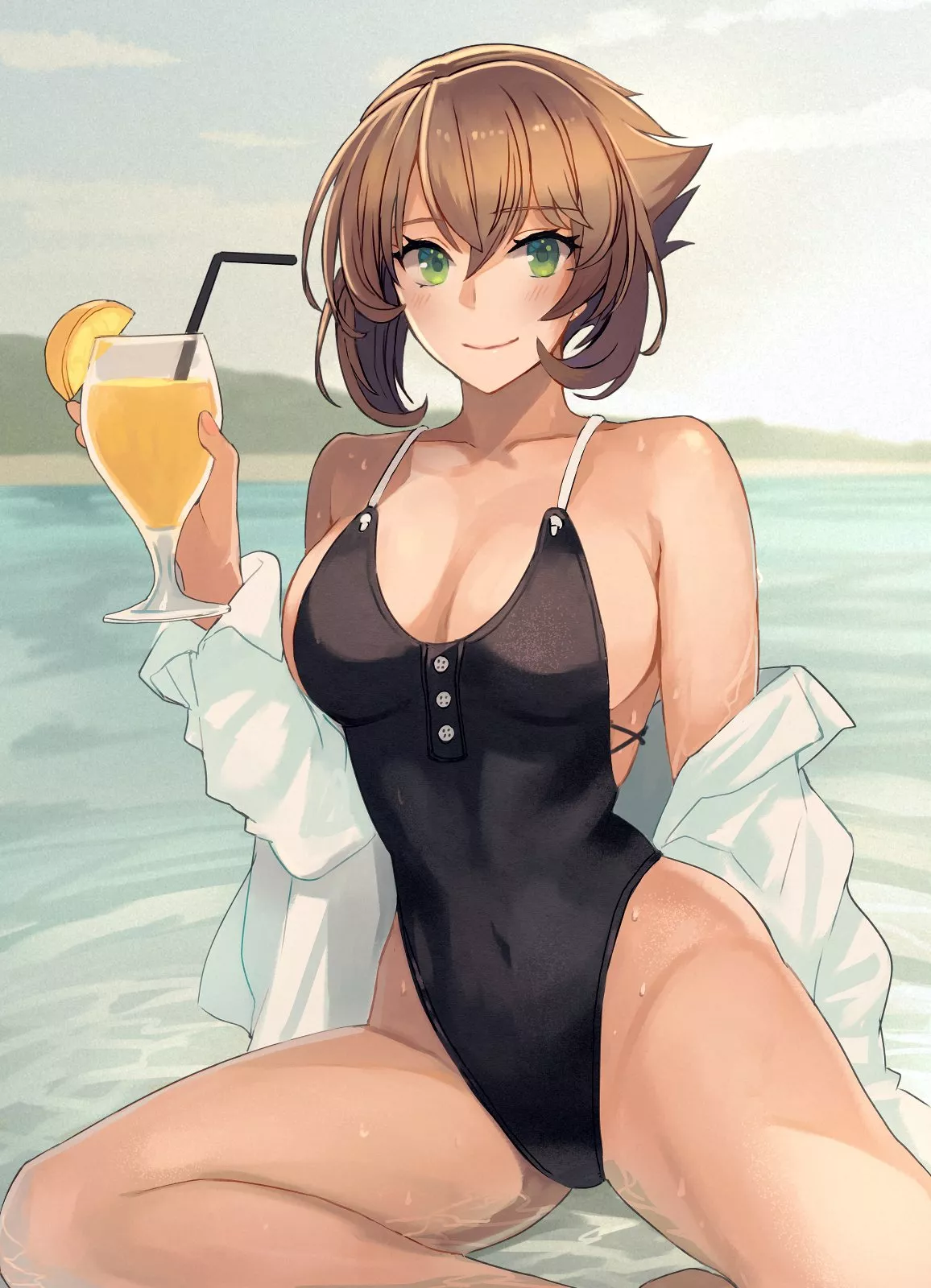 Mutsu enjoying some lemonade [Kancolle]
