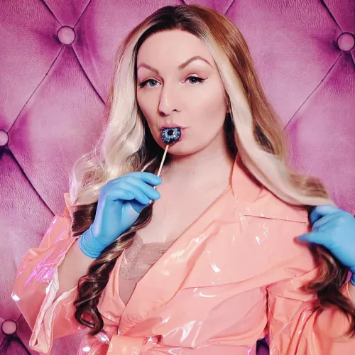 shiny pink pvc coat.... and nurse gloves [f] [oc]