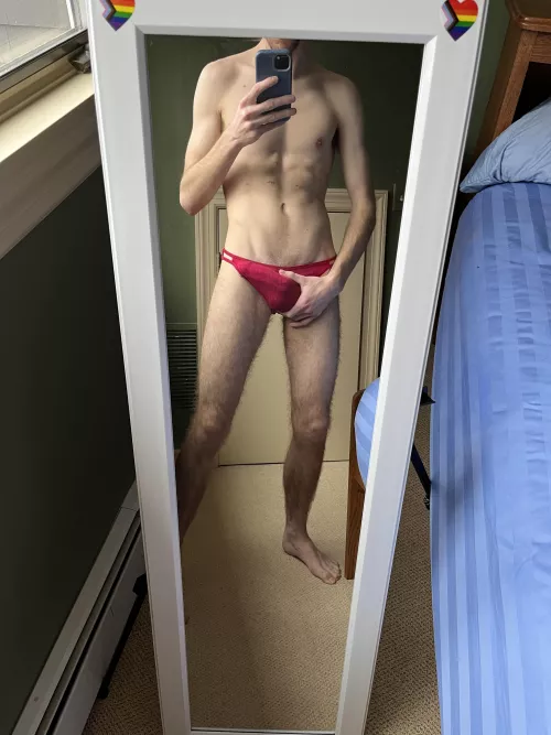 These red undies feel so good on my cock