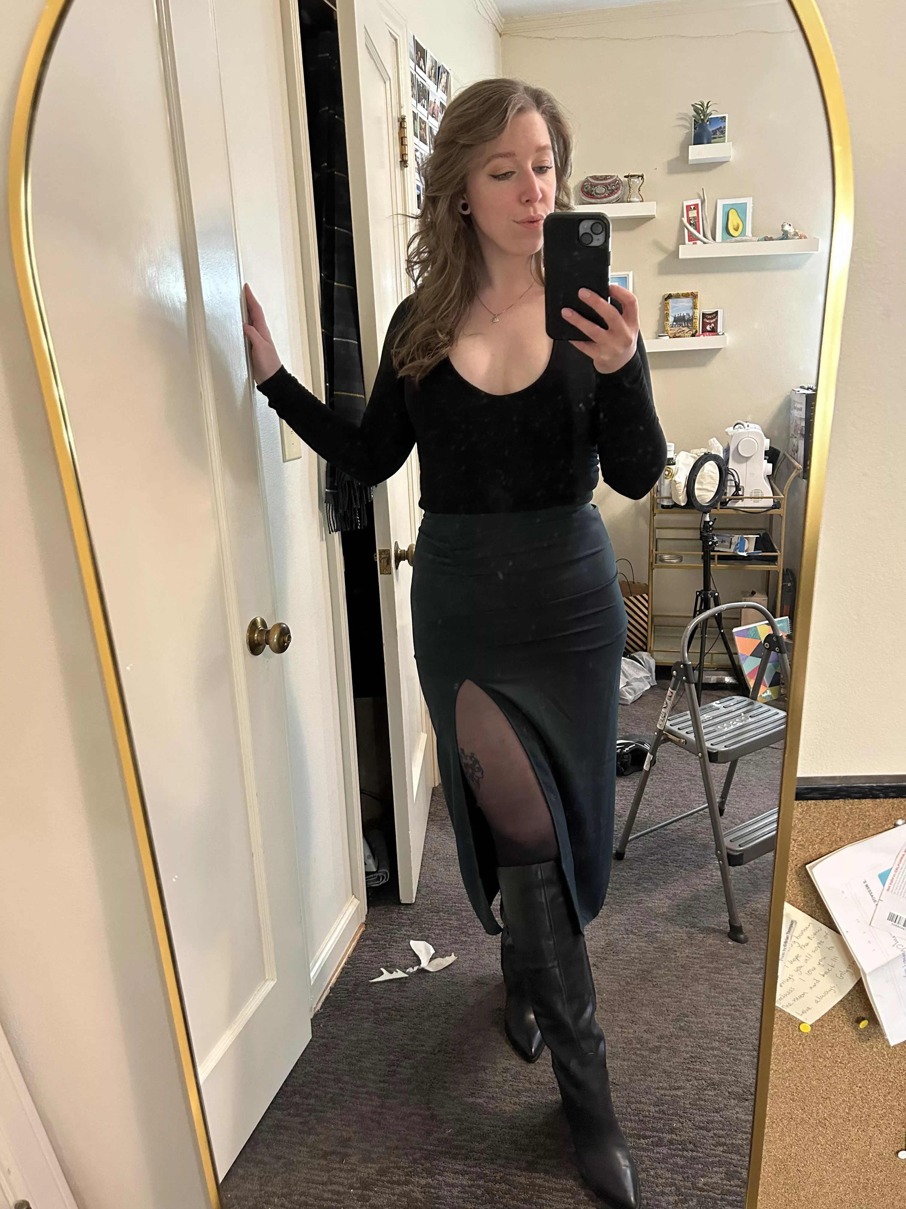 This pencil skirt has a VERY high slit but I like it
