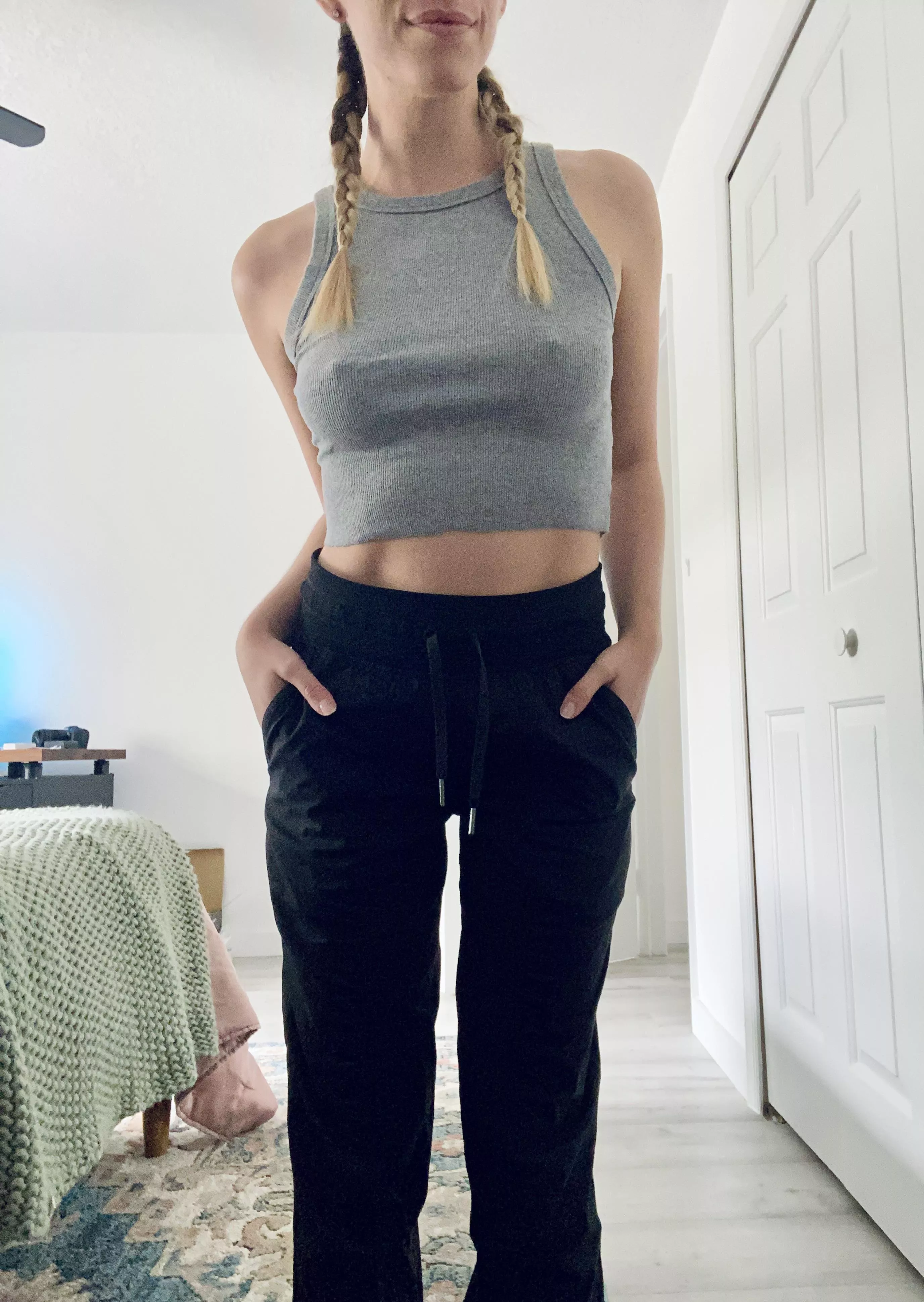 I like high-neck tank tops cause they’re so modest