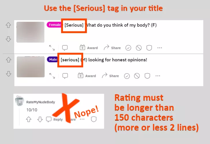 NEW FEATURE: you can now write [Serious] in your post title to request more detailed ratings