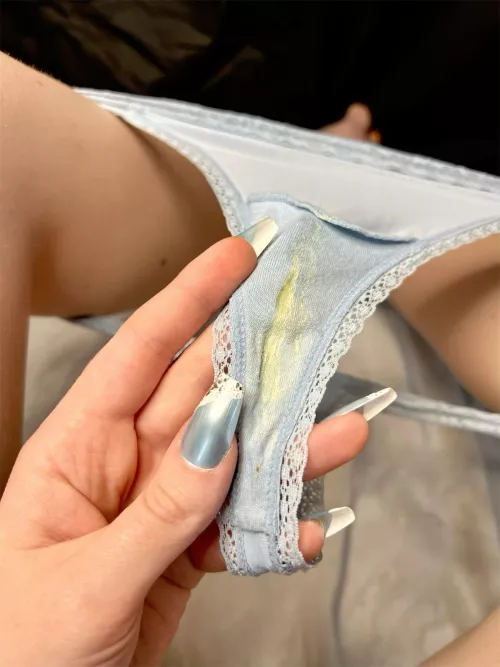 When your nails match your discharge covered baby blue silk laced accent thong!