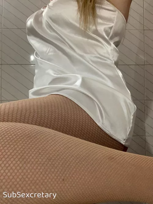 White Silk, nude fishnet…boosted my sexyness 🤍