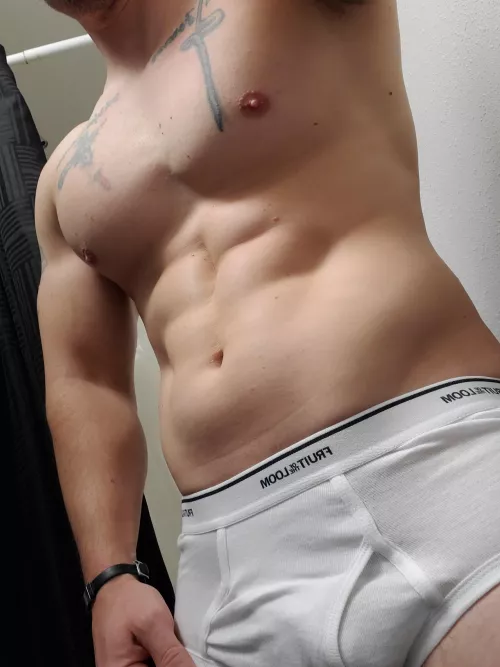 [34] A post gym picture with some fresh white briefs.