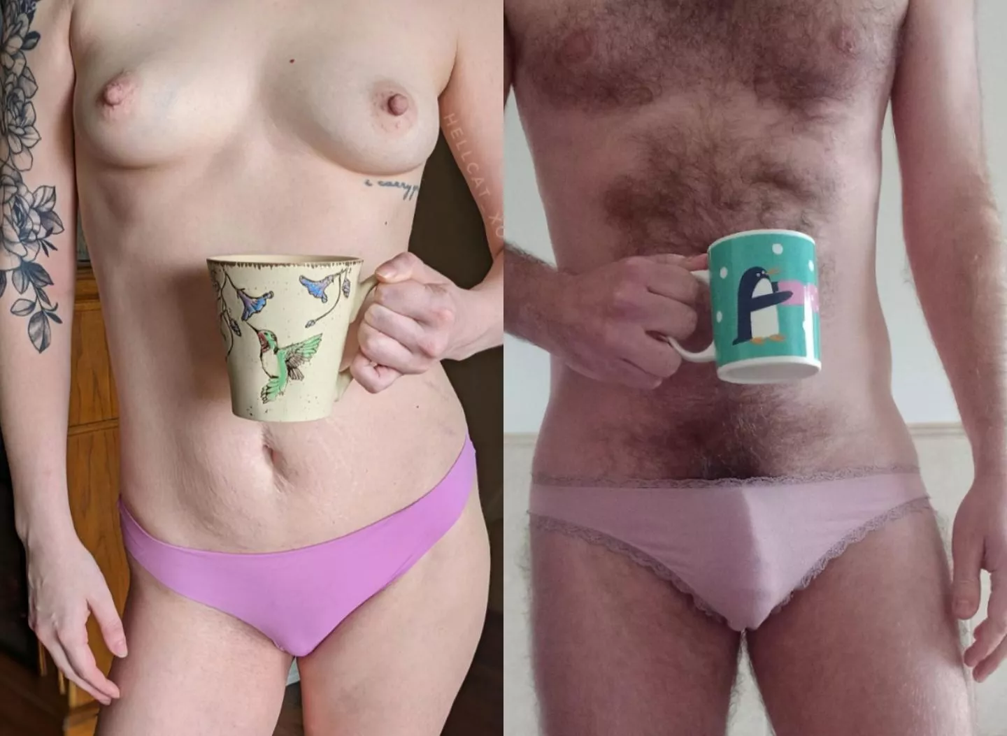 Coffee date with u/hellcat_xo while she is on vacation with her partner. Dress code was little pink knickers!! ☕☕🩲🩲