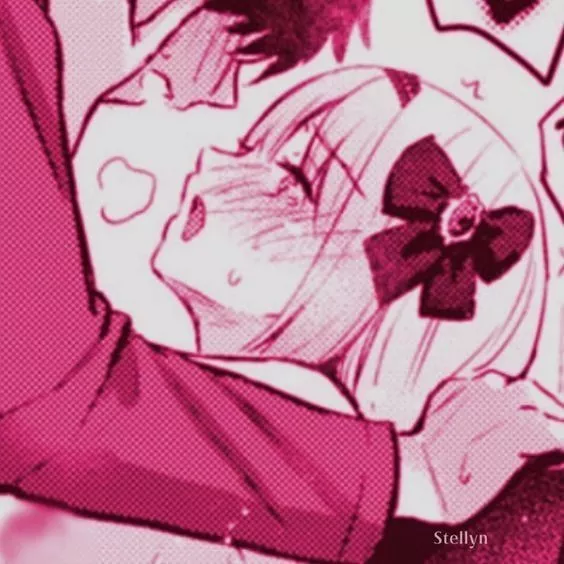 Lf Color Source: pink outlines, 1girl, 1boy, short hair, big bow, pink jacket, hair band, blushing